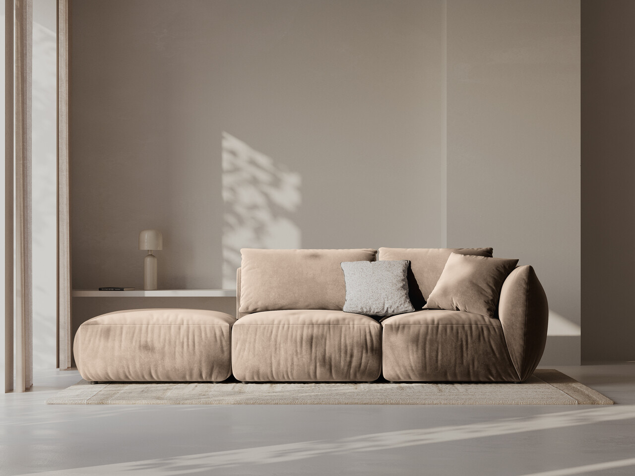 Canapea modulara 3 locuri cotiera stanga, Chris-184, Micadoni Home, 315x100x80 cm, catifea, maro deschis - imagine 6